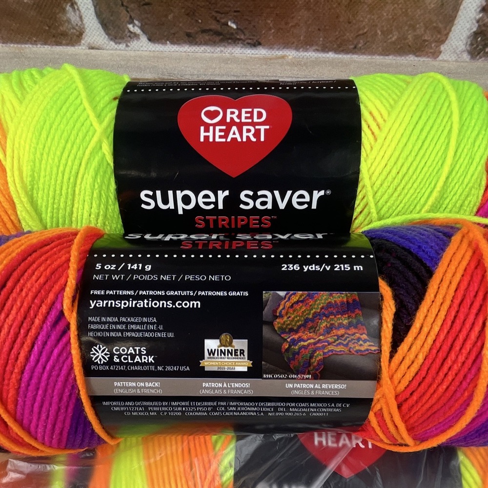 Bright Stripe - Red Heart Super Saver - 5oz/141g - 236 yds Lot Of 5 - New - Picture 5 of 7